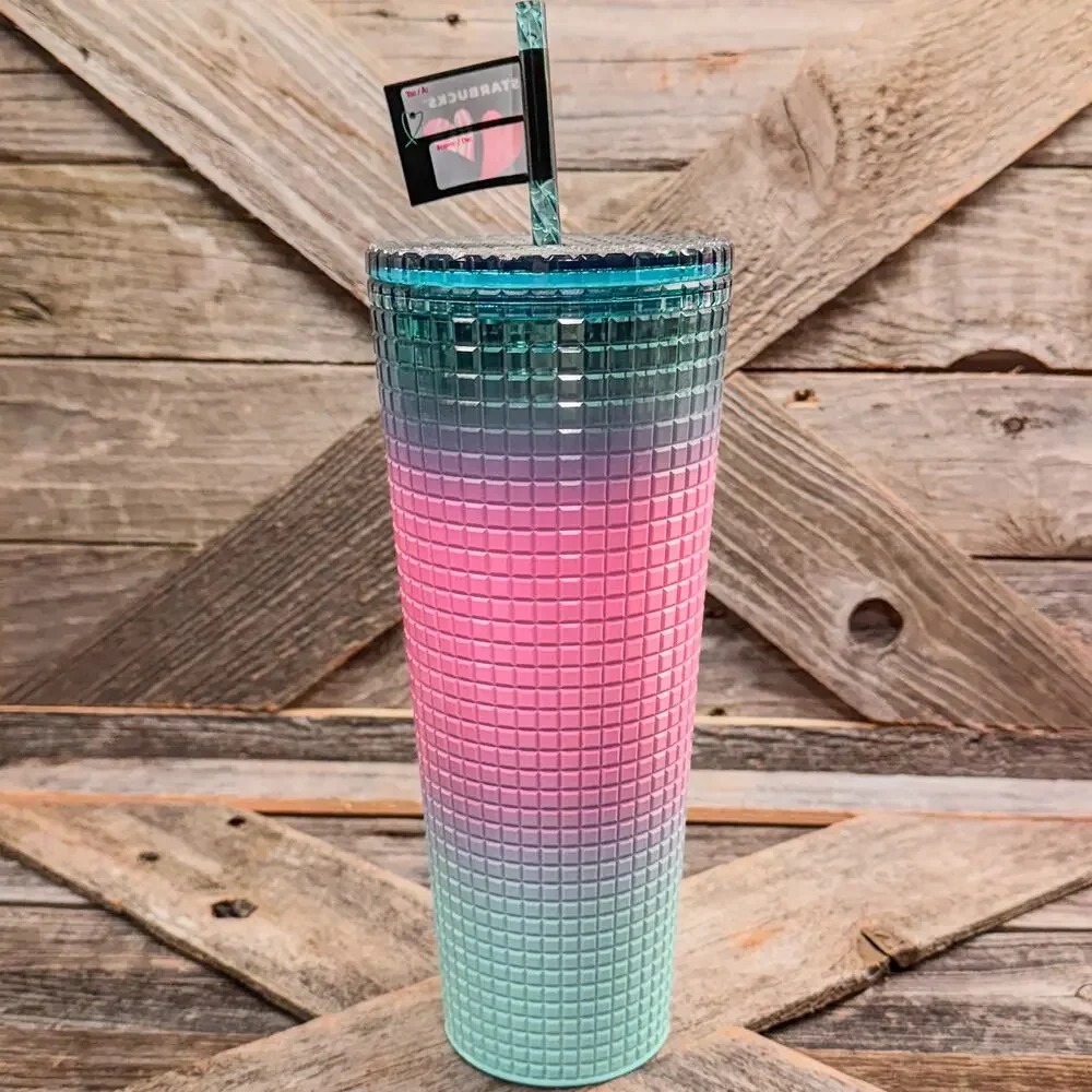NWT-Starbucks-2024-Valentines Day Tri-Color Gradient Grid-24floz Cold Tumbler